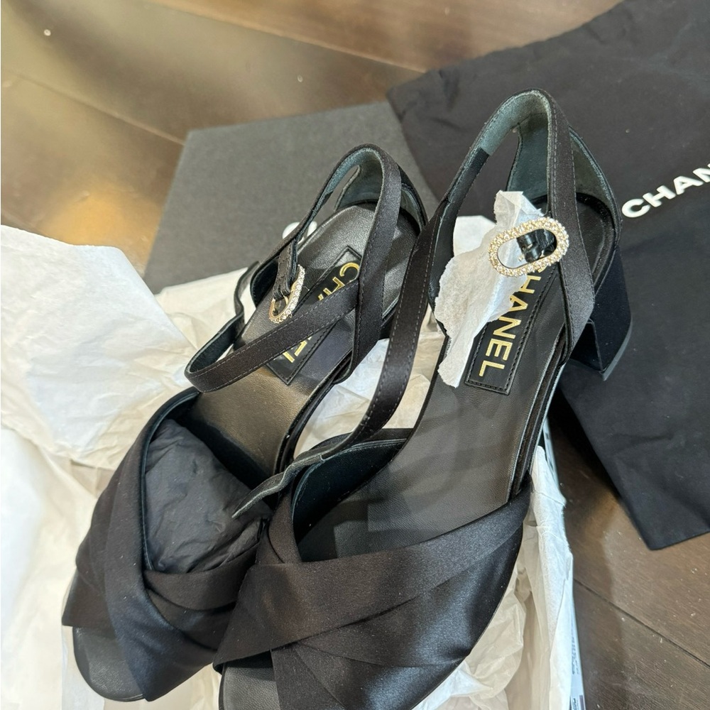 CHANEL Black Satin Women's Heels